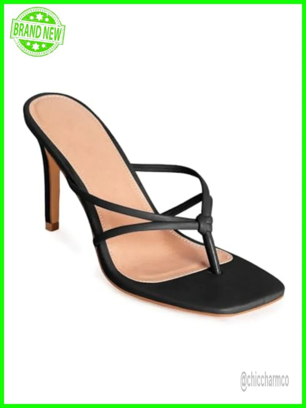 Strappy Square Toe Heeled Sandals Thong Slip On Stiletto Pumps